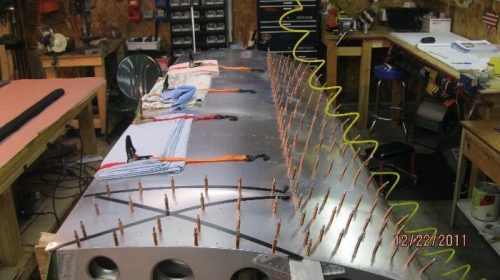 Leadge edge skin clecoed into position.