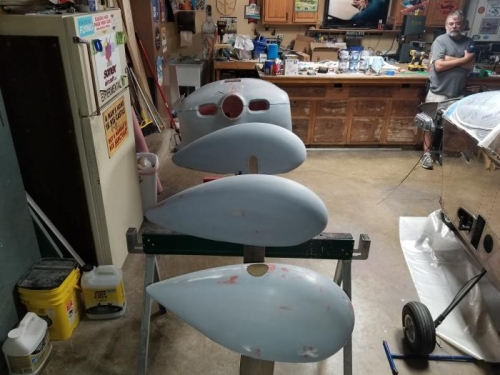 Cowl, wing tips, wheel pants ready for paint.