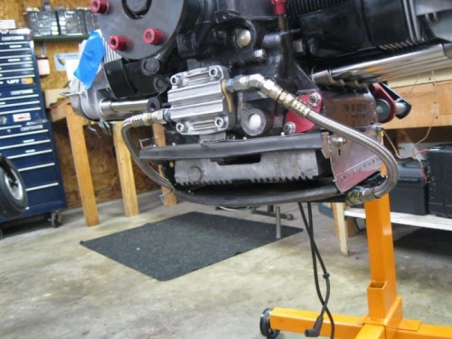 Oil pump plate, cooler and hoses installed.