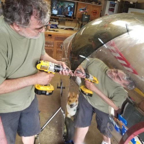Jeff drilling the canopy and rear bow.