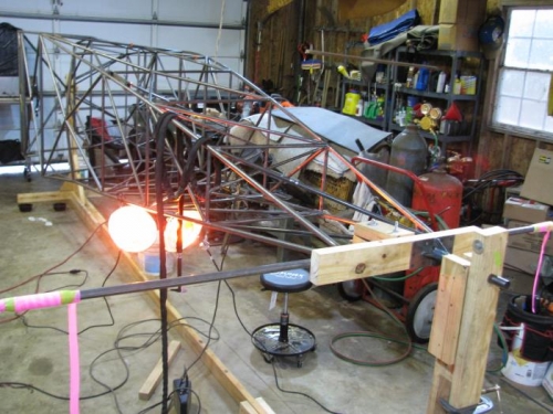 Heat  lamps warming next weld