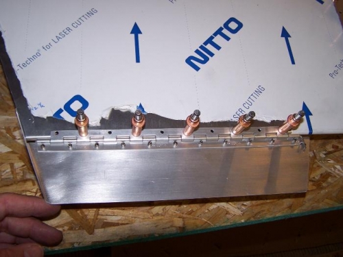 Bottom side, Left Elevator, showing Trim Tab Cleco'd in place