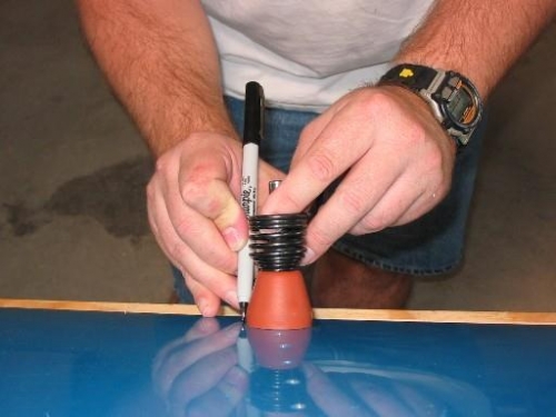 Using the flush rivet set to determine the width of acrylic to remove