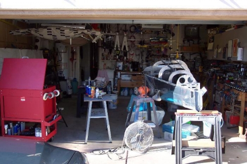 Garage sprawl.  It all stows on the weekend to allow the Wifes car access.
