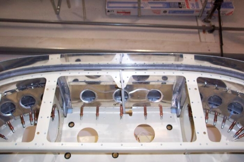 Inside view looking up at the frame in place and ready for drilling